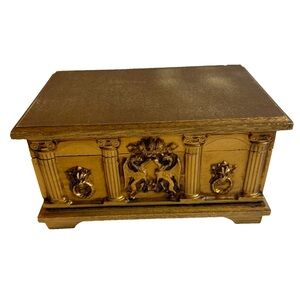 Vintage Kellerman Music Box Japan Gilt Heraldic Griffins Crown Relief Lions